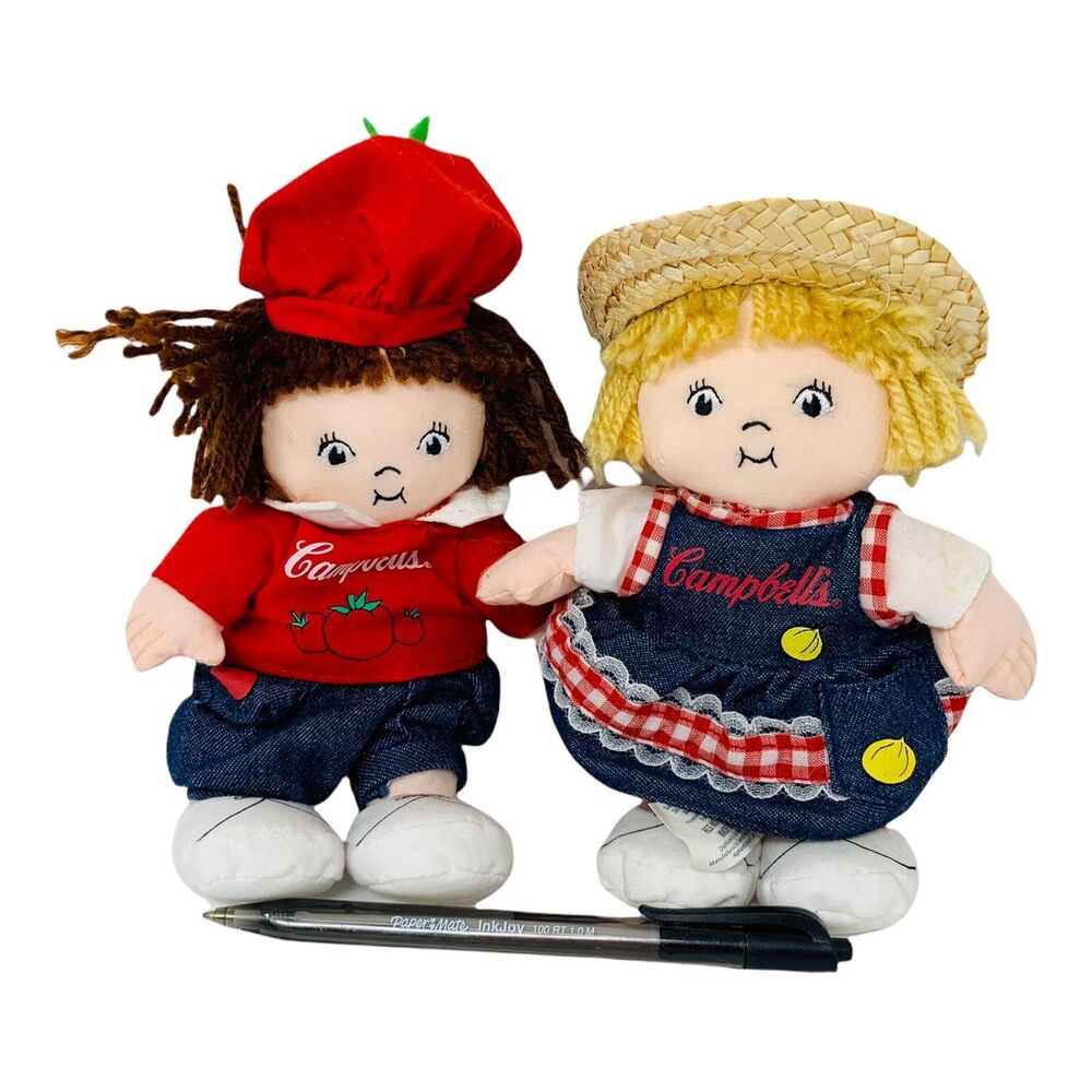 Campbells Soup Farmer Girl & Boy Mascot 7" Stuffed Doll Toys Cavanagh Group